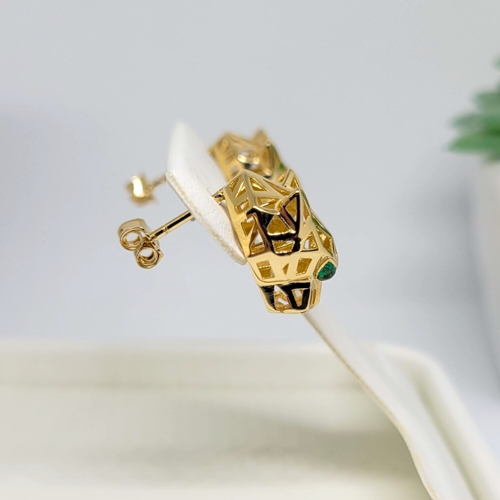 18K Solid Gold Panther Stud Earrings - Picture 3 of 12